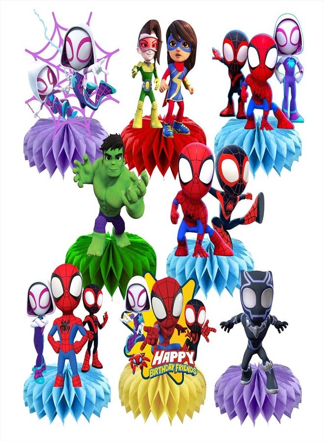 BNFUO 8Pcs Spider and His Friends Honeycomb Table Centerpiece, Cartoon Birthday Party Supplies Table Decorations for Kids Party Decorations - Image 1